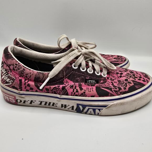 Vans Lady Vans pink black graphic embroidered lace up canvas shoes men 6.5 - Picture 2 of 10